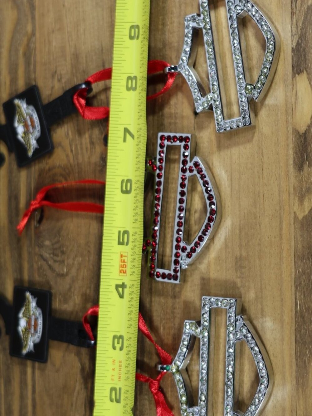 HARLEY DAVIDSON BLING BAR & SHIELD CHROME CHRISTMAS ORNAMENTS Set of 3